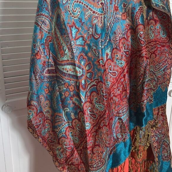 Vintage Paisley Large Wrap Scarf With Fringe - Picture 4 of 13